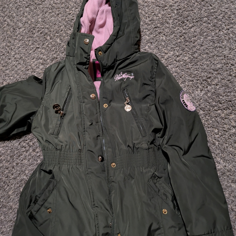 Weatherproof Dark Green Kids Raincoat with Pink Lining
